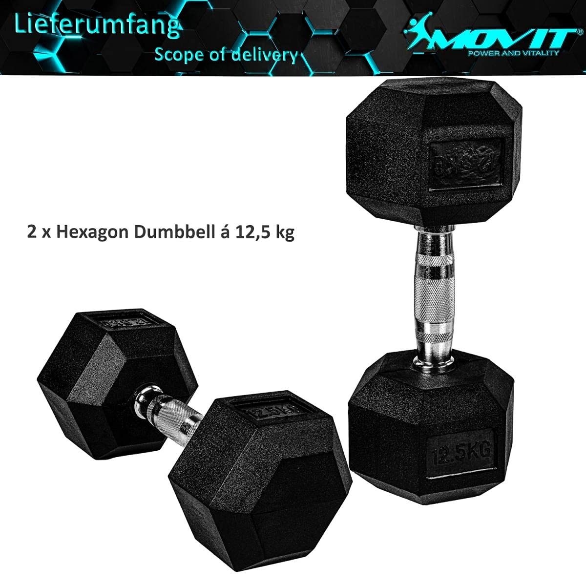 MOVIT Set di 2 Manubri esagonali, 4 – 60 kg