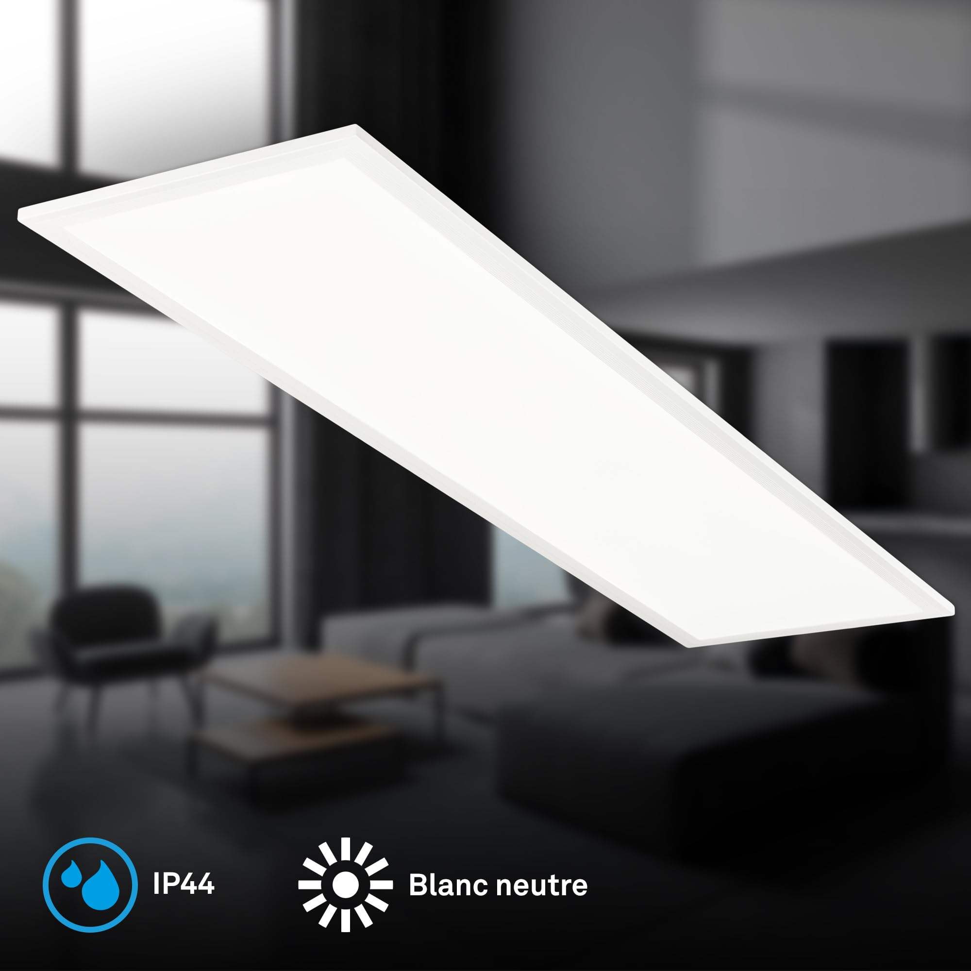 BRILONER - Panneau LED avec lumière blanc neutre, IP44 protection contre les éclaboussures, dalle led, panneau plafond, plafonnier, lustre salon, lustre cuisine, 100x25x6 cm, blanc