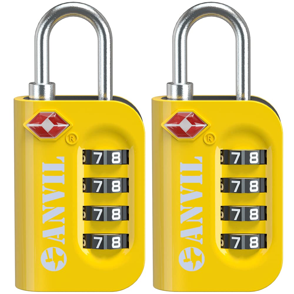 TSA Approved Luggage Lock - 4 Digit Combination padlocks with a Hardened Steel Shackle - Travel Locks for Suitcases &amp; Baggage