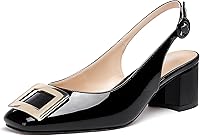 Vista 1 de WAYDERNS Zapatos de tacón bajo grueso con hebilla rectangular de metal dorado para mujer, correa de tobillo y punta cuadrada, 2 pulgadas
