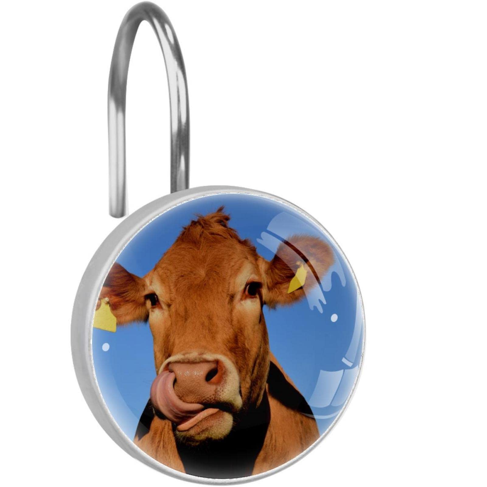 Crochets de rideau de douche vache marron laiteux déco originale en inox