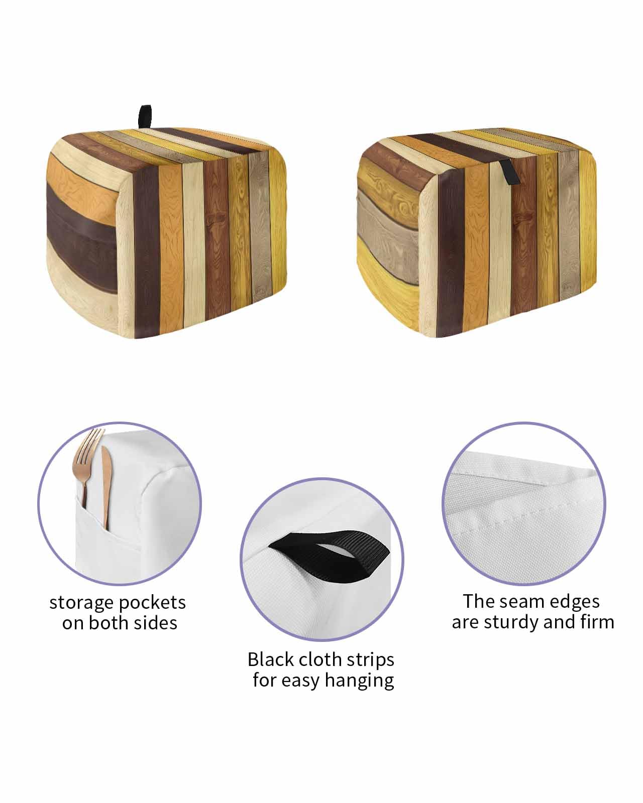 Farmhouse Yellow Brown Toaster Cover 2 Slice, Retro Vintage Wood Dustproof Bread Machine Oven Cover with Storage Pockets, Fits Most Kitchen Toasters Protector
