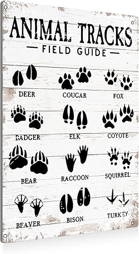 Cartel de guía de campo de pistas de animales, letrero de metal de hojalata para decoración de pared, decoración rústica para el hogar, regalos de 8