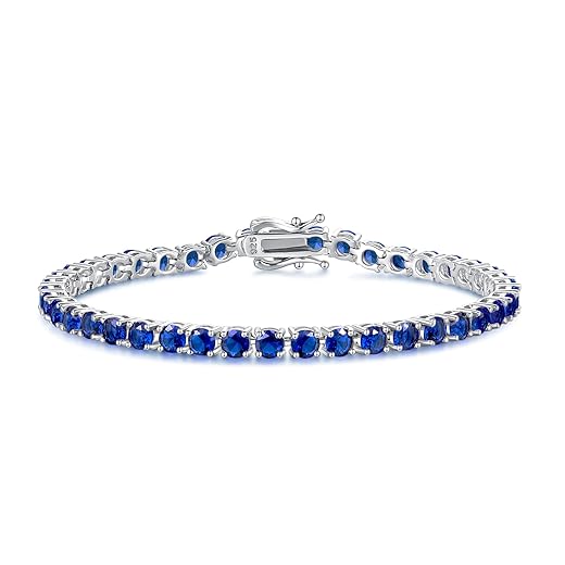 FANCIME Birthstone Bracelet Sterling Silver Gemstone Tennis Bracelets Fine Jewelry Wedding Bridal Prom Birthday Gift for Women Her, Length 7.2 Inch Width 4mm