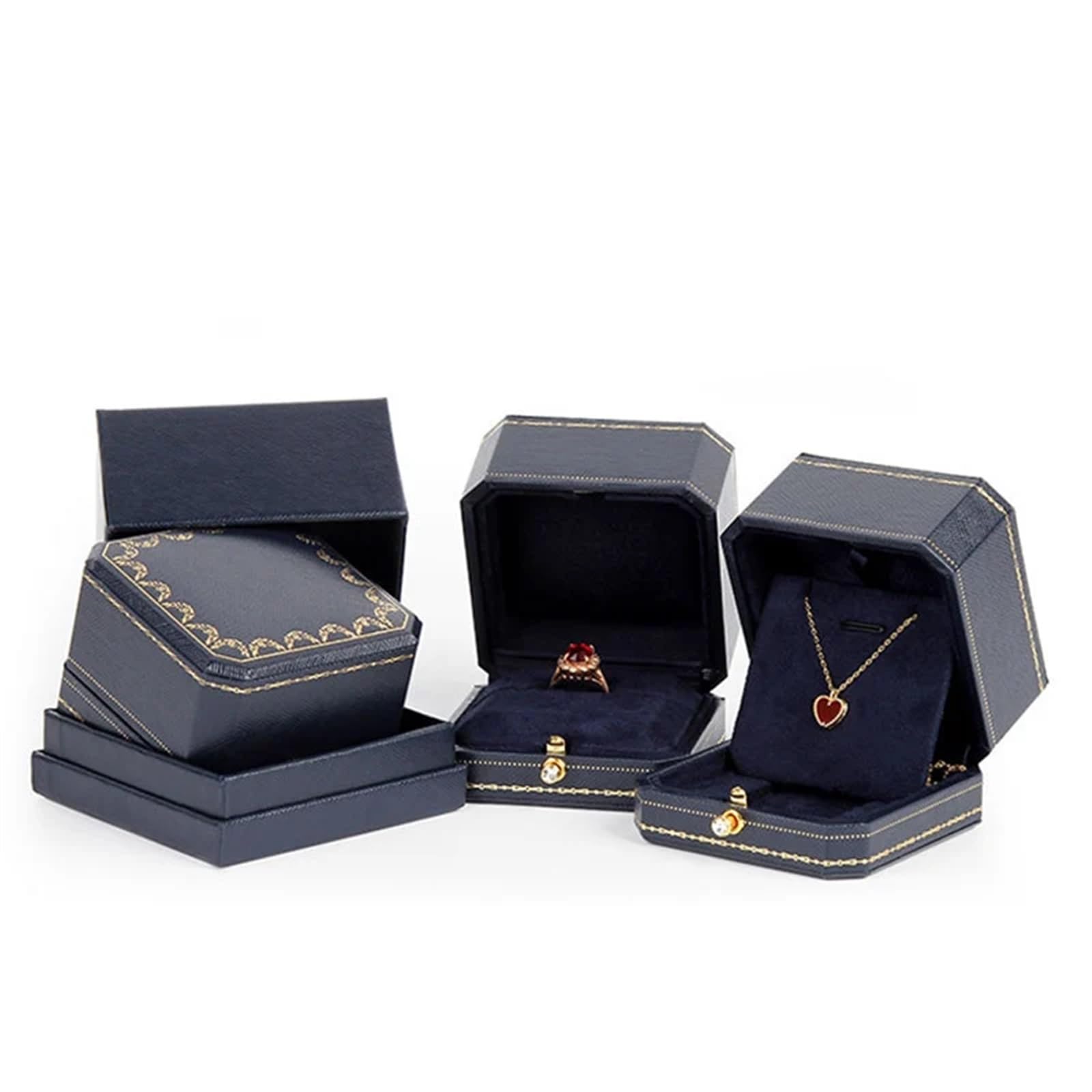 Porte Alliance Mariage Boîte à bijoux classique Double bague de mariage, étuis luxe, emballage for collier pendentif, vitrine, boîte bagues personnalisée pour la Cérémonie(2 Blue Ring)