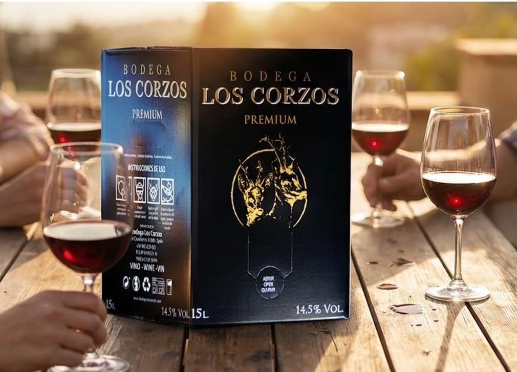 Bag in Box 15L Vino Tinto PREMIUM (Equivalente a 20 Botellas de 750 ml) vino tinto con grifo y asa incorporada con la máxima calidad de Bodega Los Corzos