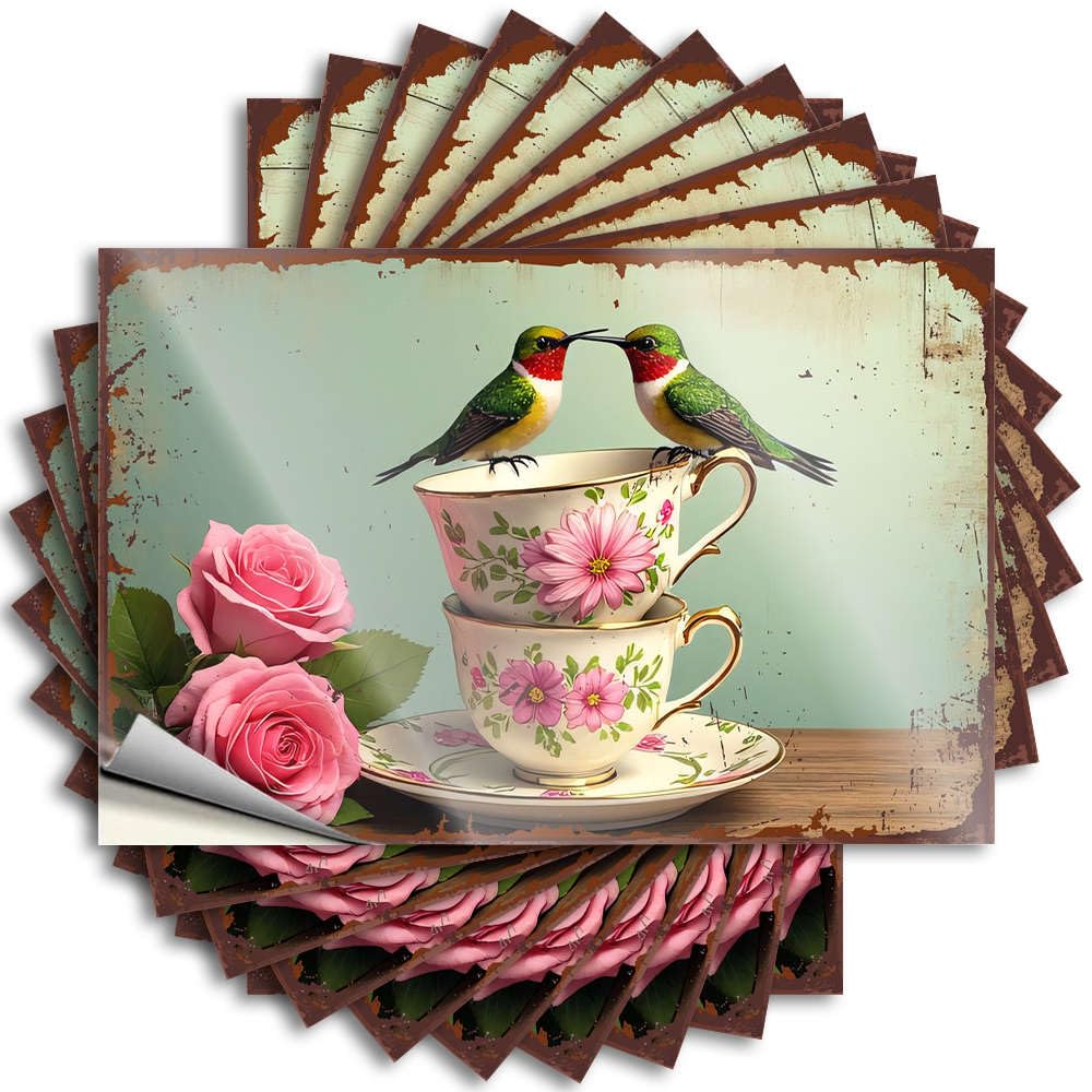 Fzfn Colour Two Hummingbirds On Floral Teacups With Roses Haves Crazy - Bumper Bumper Waterproof Decal(12X18cm)