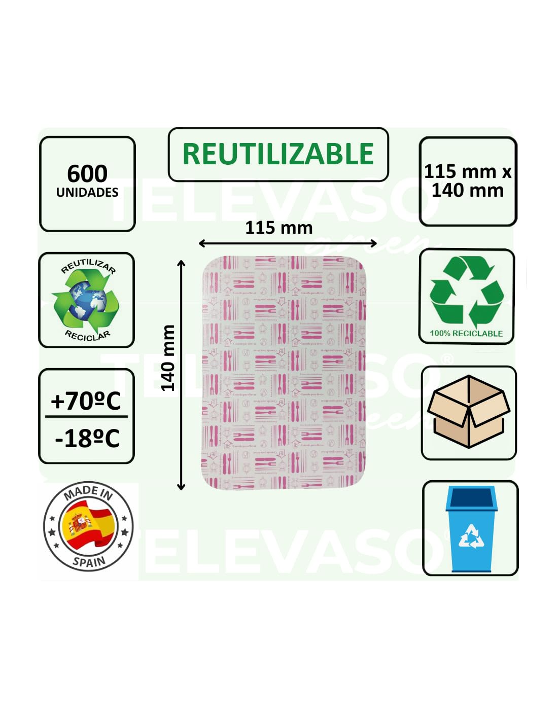 600 uds - Tapa de cartón para envase de aluminio de 475 ml - Tamaño 115x140 mm - Desechables y reciclables, apto para altas temperaturas