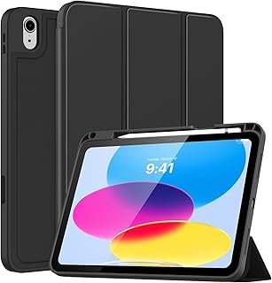 MoKo for iPad 10th Generation Case with Pencil Holder iPad 10.9 Inch Case 2022, Soft TPU Smart Stand Back Cover Case for iPad 10th Generation, Support Touch ID&Auto Wake/Sleep, Black