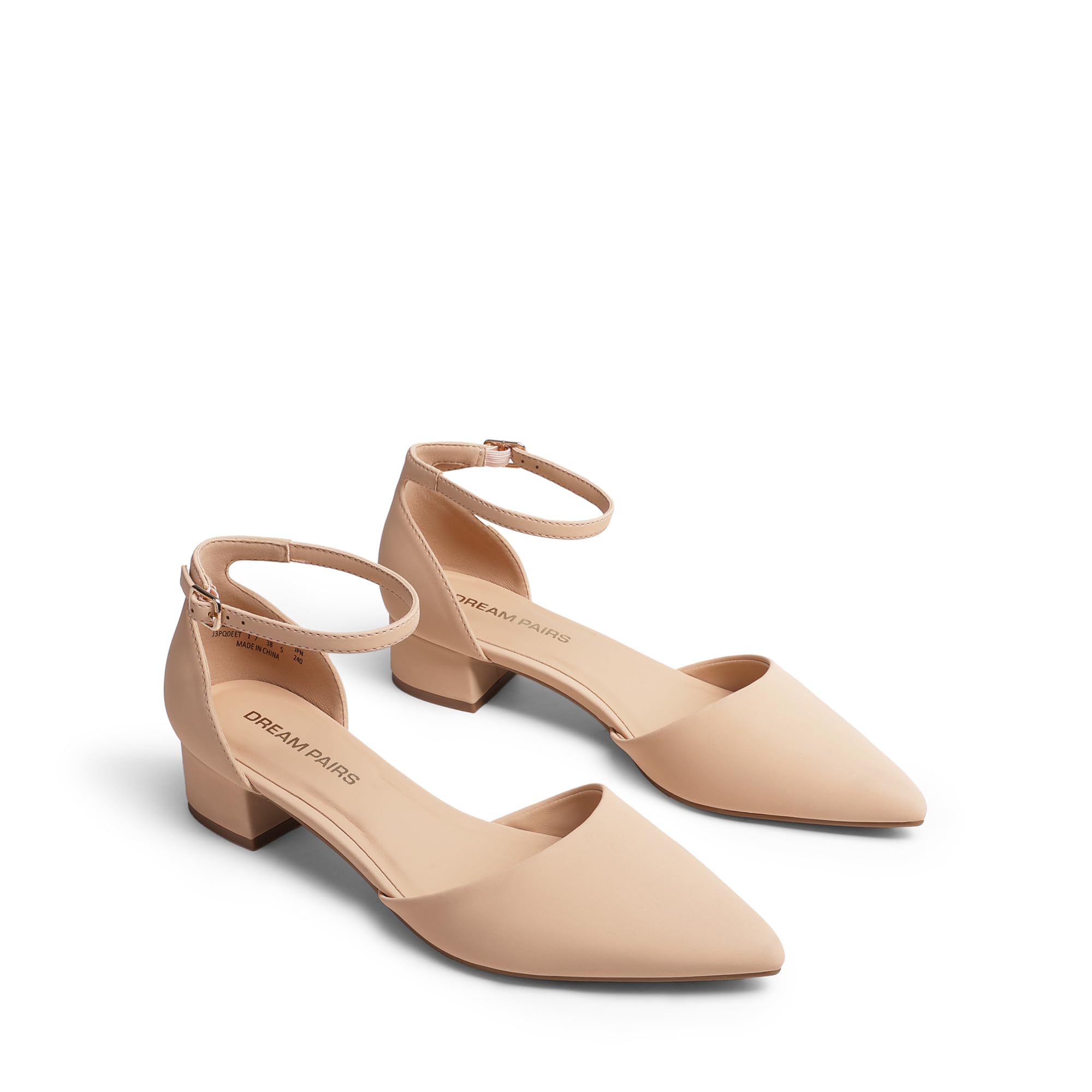 DREAM PAIRS Damen Pumps mit niedrigem Absatz, geschlossener, spitzer Zehenpartie, bequemem D'Orsay-Stil und Knöchelriemen