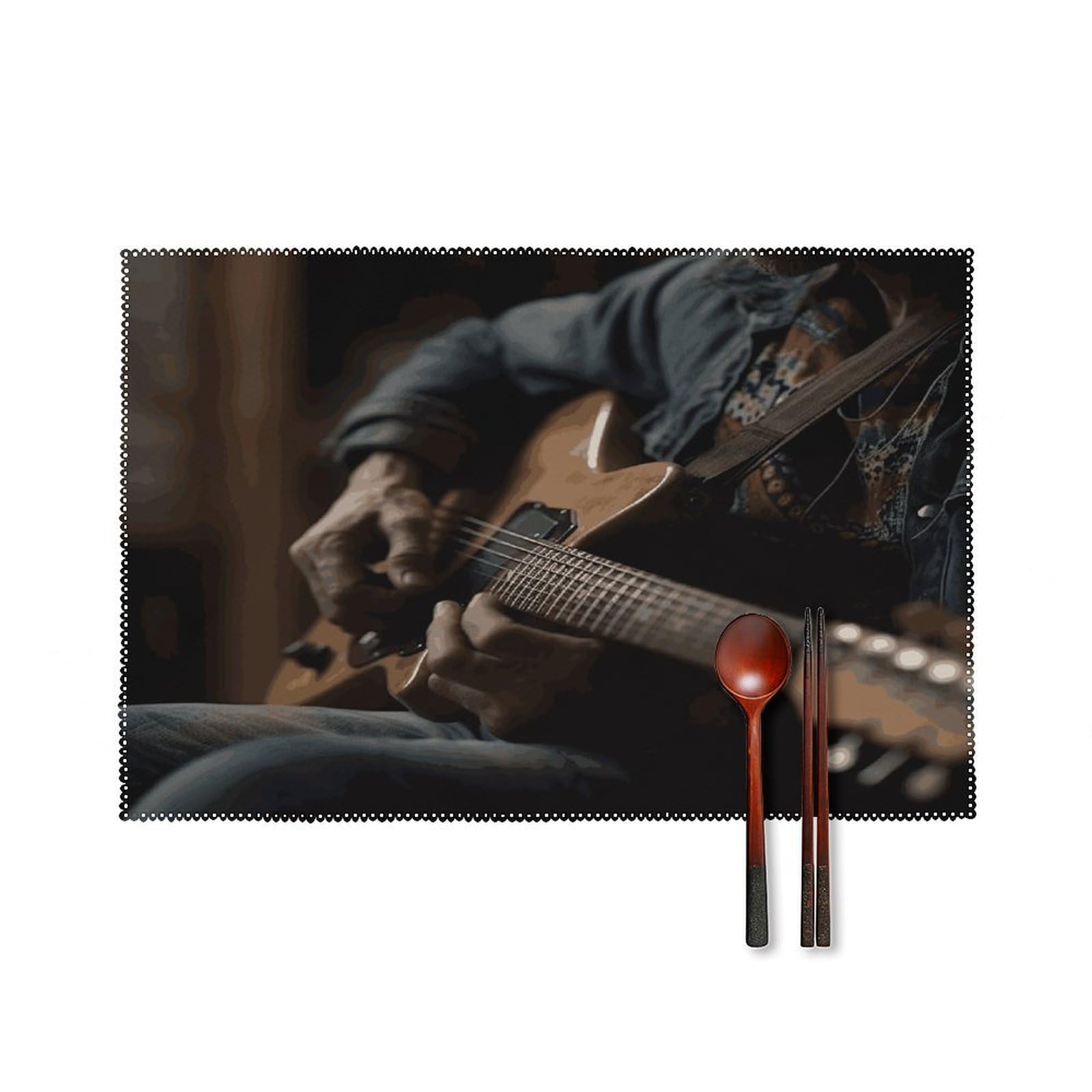 Btcowzrv Style Guitar Player Canvas Placemats Set Of 6, Wipeable Washable Place Mats For Indoor & Outdoor, Table Mat Decor For Kitchen Dining Party