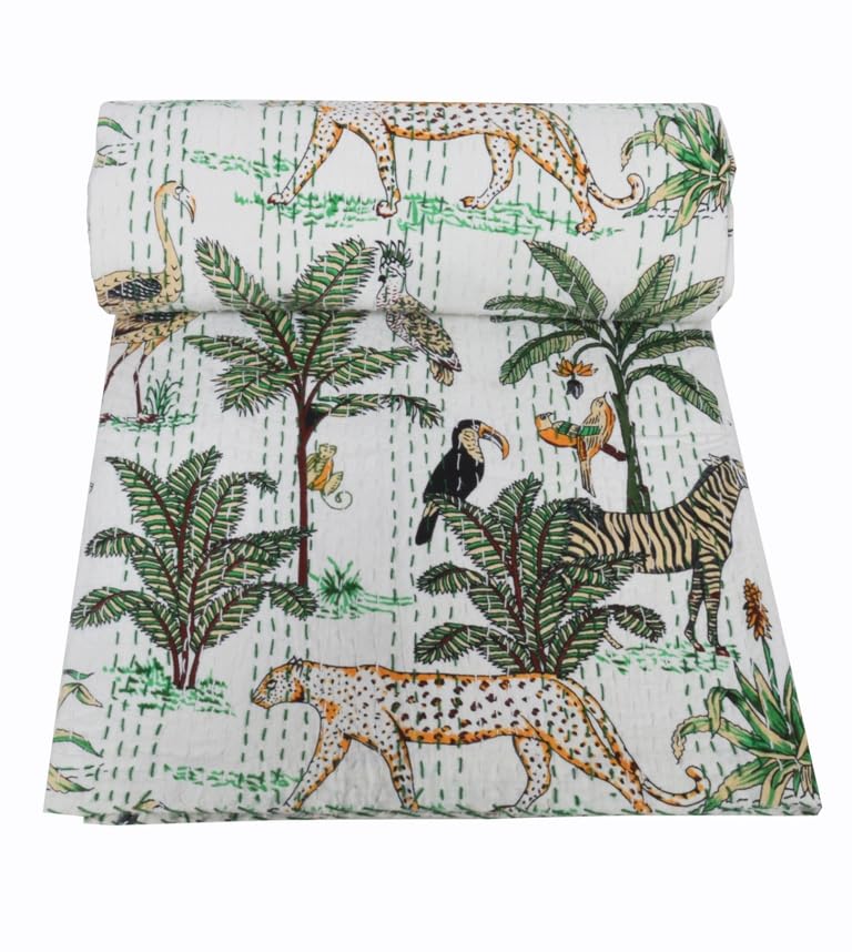 MAVISS HOMES Beautiful and Comfortable Indian Vintage Floral Printed Cotton Kantha Quilt | Throw Blanket Bedspread | Vintage Quilt | Home Décor |Bedding