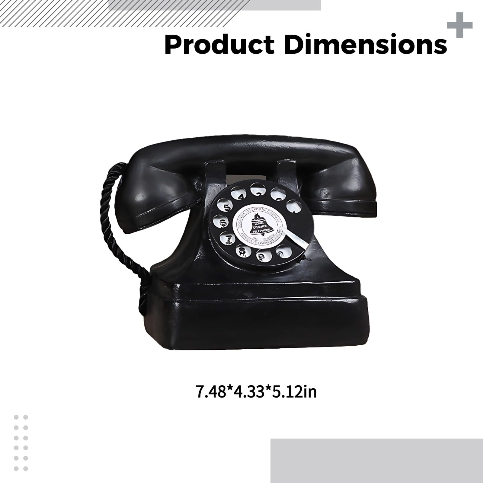 Retro telefon stacjonarny model blaszany, antyczne telefony vintage wystrój, czarny klasyczny design z obrotową tarczą i słuchawką, idealny do ekspozycji domu lub kawiarni