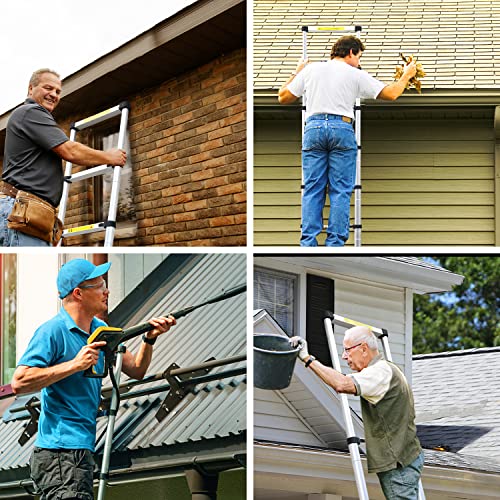 Telescoping Ladder, Soctone 12.5 Ft Aluminum Lightweight Extension Ladder With 2 Triangle Stabilizers, Heavy Duty 330Lbs Max Capacity, Multi-Purpose Collapsible Ladder For Rv Or Outdoor Work #TOP6