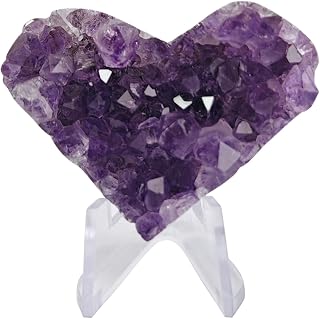 Crystals and Healing Stones Heart Crystal Amethyst Cluster Geode Raw Stones with Display Stand for Home Decor, Meditation, Spiritual Energy, 1Pc 1.55"-2"