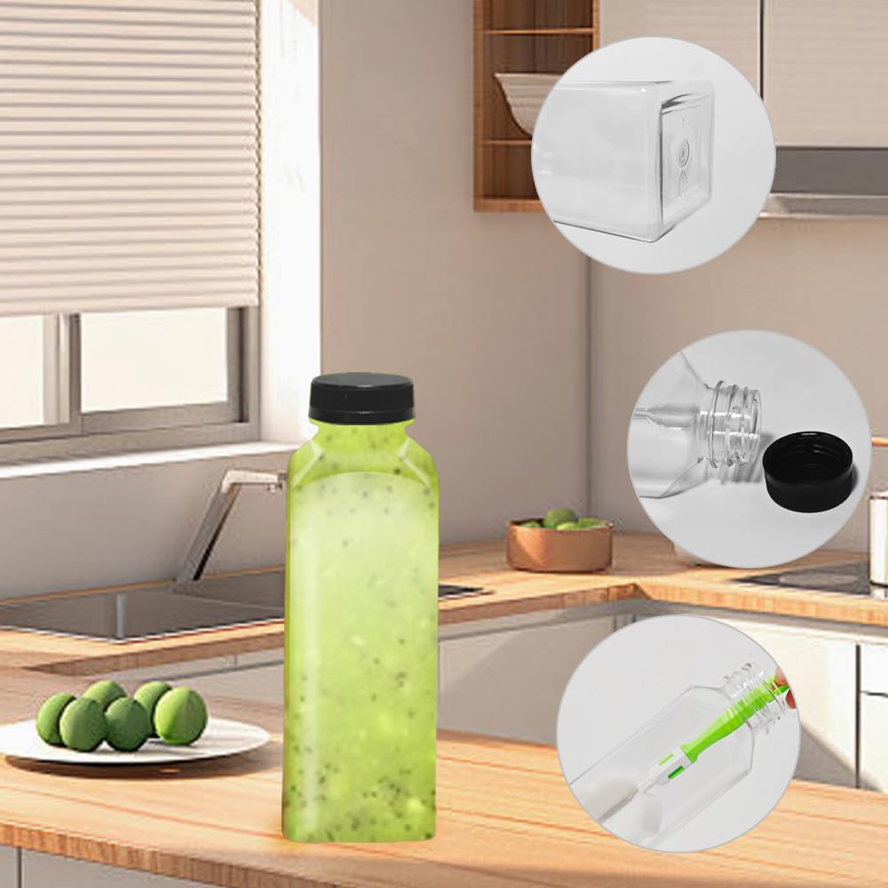 Lot de 12 bouteilles de jus en plastique avec couvercles noirs, réutilisables pour stocker jus, lait, smoothie et autres boissons faites maison 500 ml