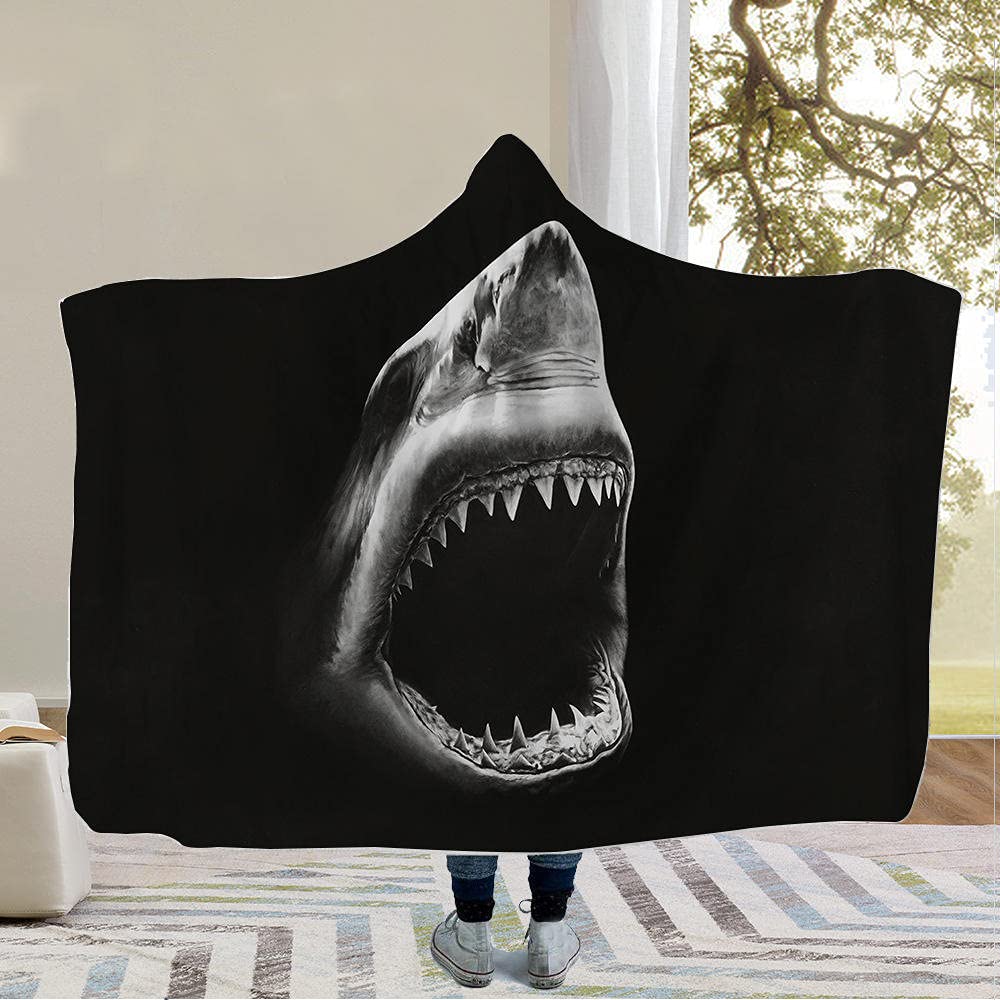 Manta Con Capucha Sofa Manta Blanket Hoodie Shark Series Marine Patrón Impreso Con Capucha Manta Con Capucha Muebles Para El Hogar Con Capucha Con Capucha Manta Perezosa Flannel Cloak Manta Personaliz