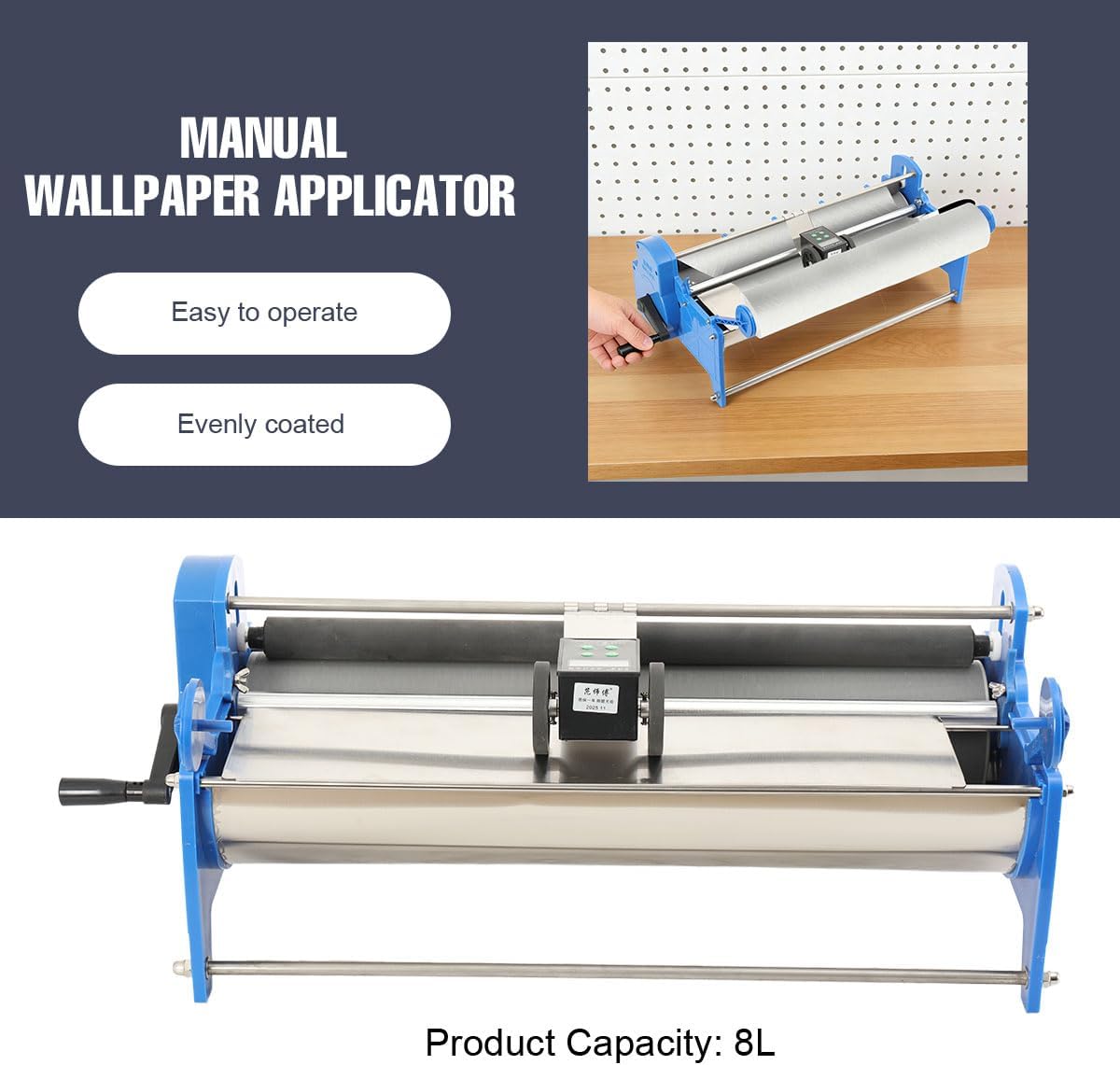 Wallpaper Applicator Manual Wallpaper Brushing Machine for Wallpaper Glue Brush, Hand Crank Wallpaper Gluing Machine 53cm Width Glue Sizing Machine Adjustable Glue Thickness