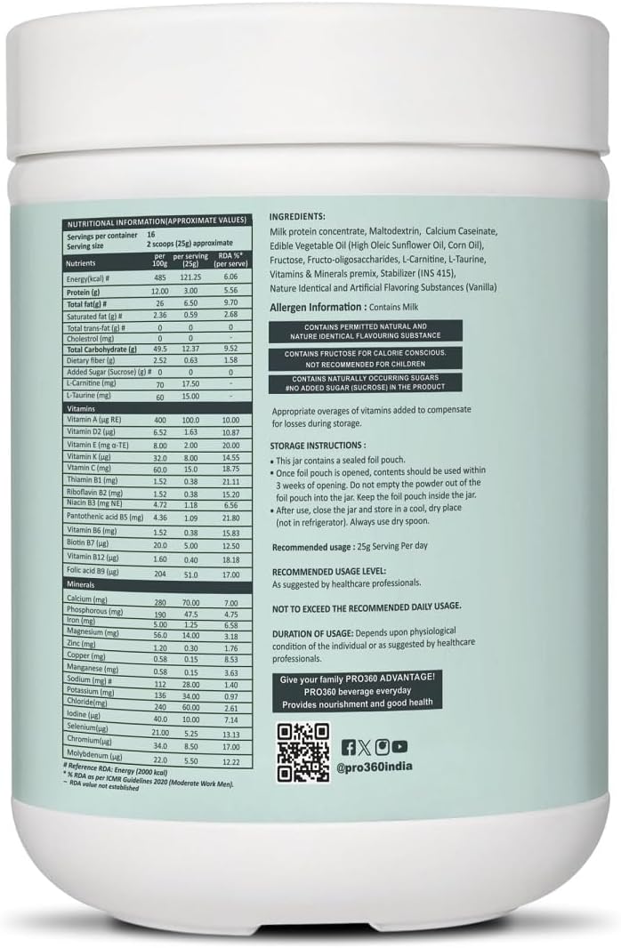 Powder Van.illa Flavour – 400g Low Protein Nutrition Supplement for Kidney Health (Non-Dialysis) – Vanilla Protein Powder Enriched with L-Taurine, L-Carnitine & Essential Nutrients