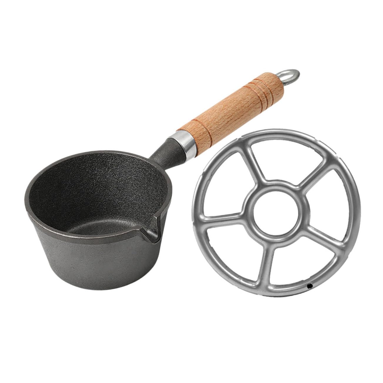 Kleiner Gusseisen Ölpfanne mit Holzgriff, Schwarz, Tragbar
