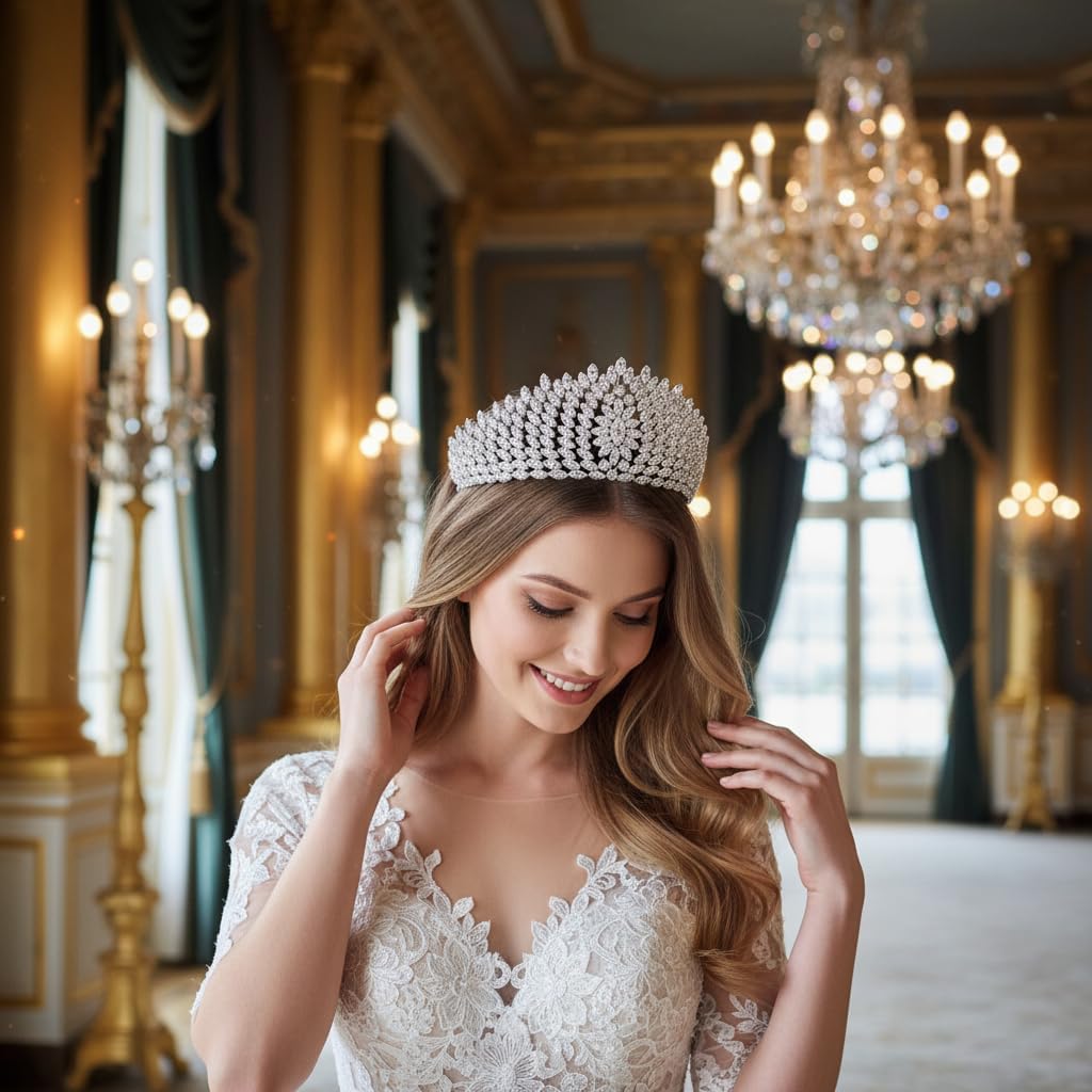 Luxury Cubic Zirconia Tiaras for Women Tall Prom Queen Crowns CZ Zircon Pageant Quinceanera Birthday Party Homecoming Wedding Headpiece for Bride Hair Accessory HB127