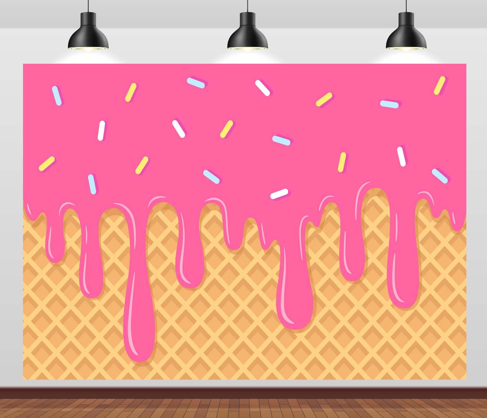 BELECO 3.6x3m Telo sfondo cono gelato | Granella zuccherata colorata glassa rosa colante texture cialda sfondo tema dolce compleanno bimbi accessori foto