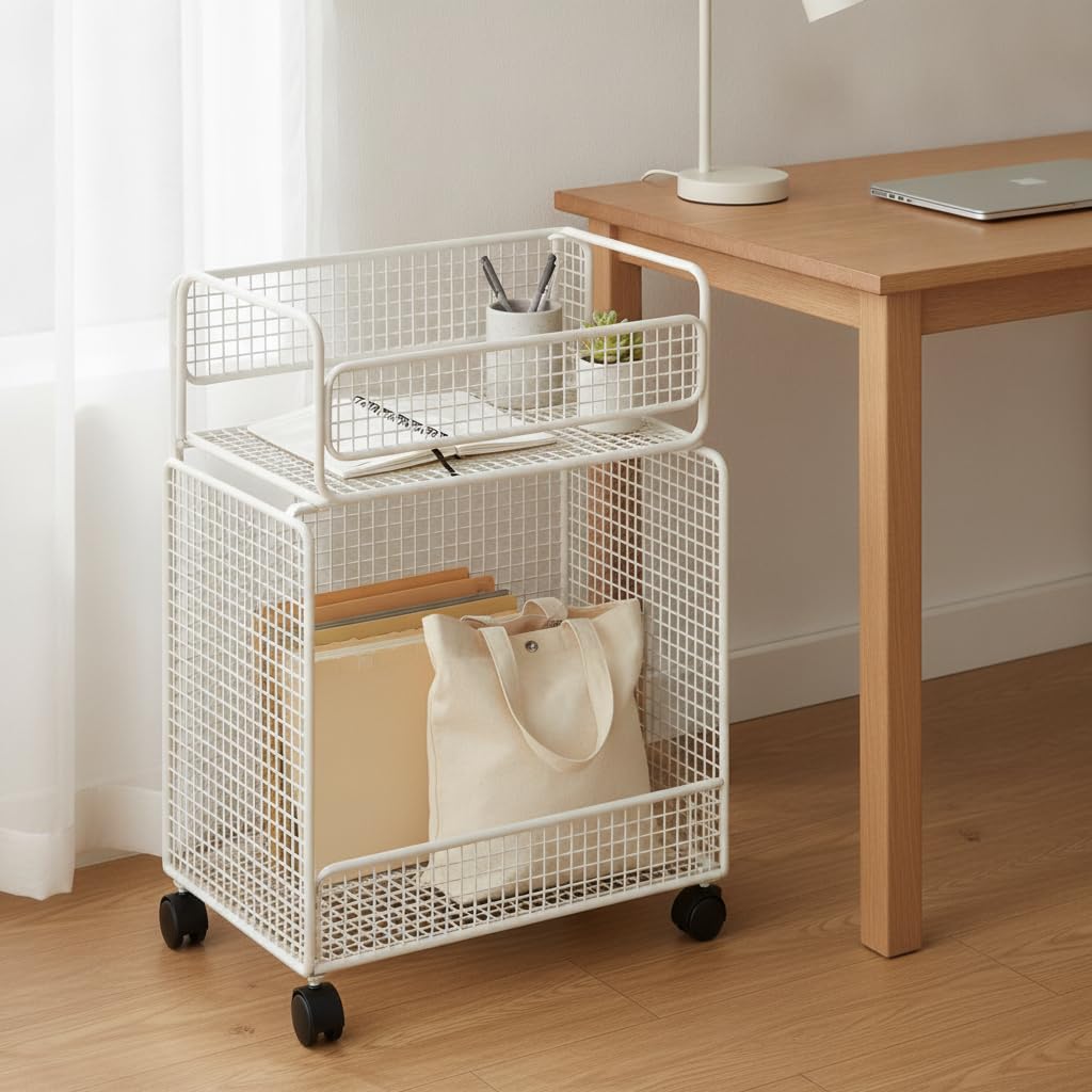 Carrello Portaoggetti da Scrivania, Bianco doppio strato ispessito | Componenti in plastica, Cestino Portaoggetti Parete, Stoccaggio articoli da bagno, Per organizzatori domestici