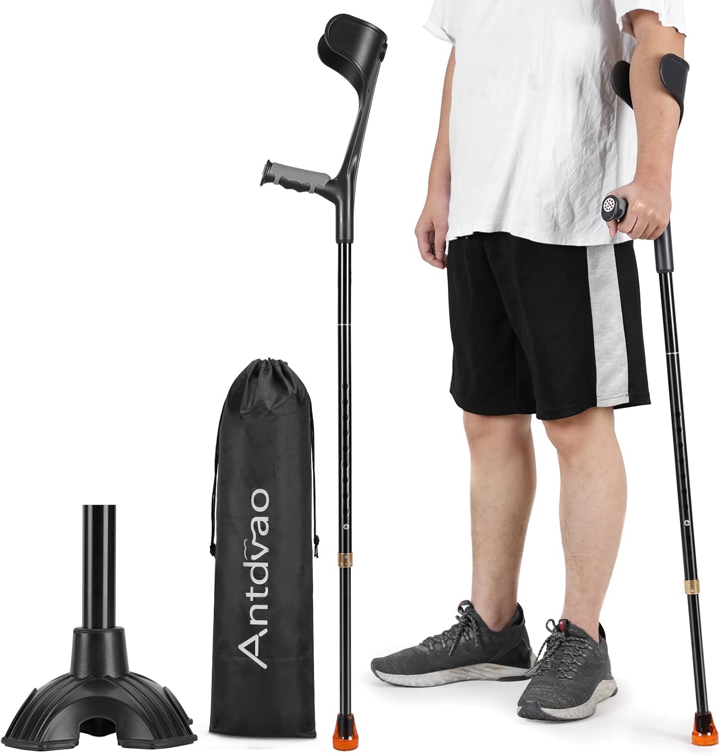 Antdvao Forearm Crutches Pair+Cane Tips, Folding Forearm
