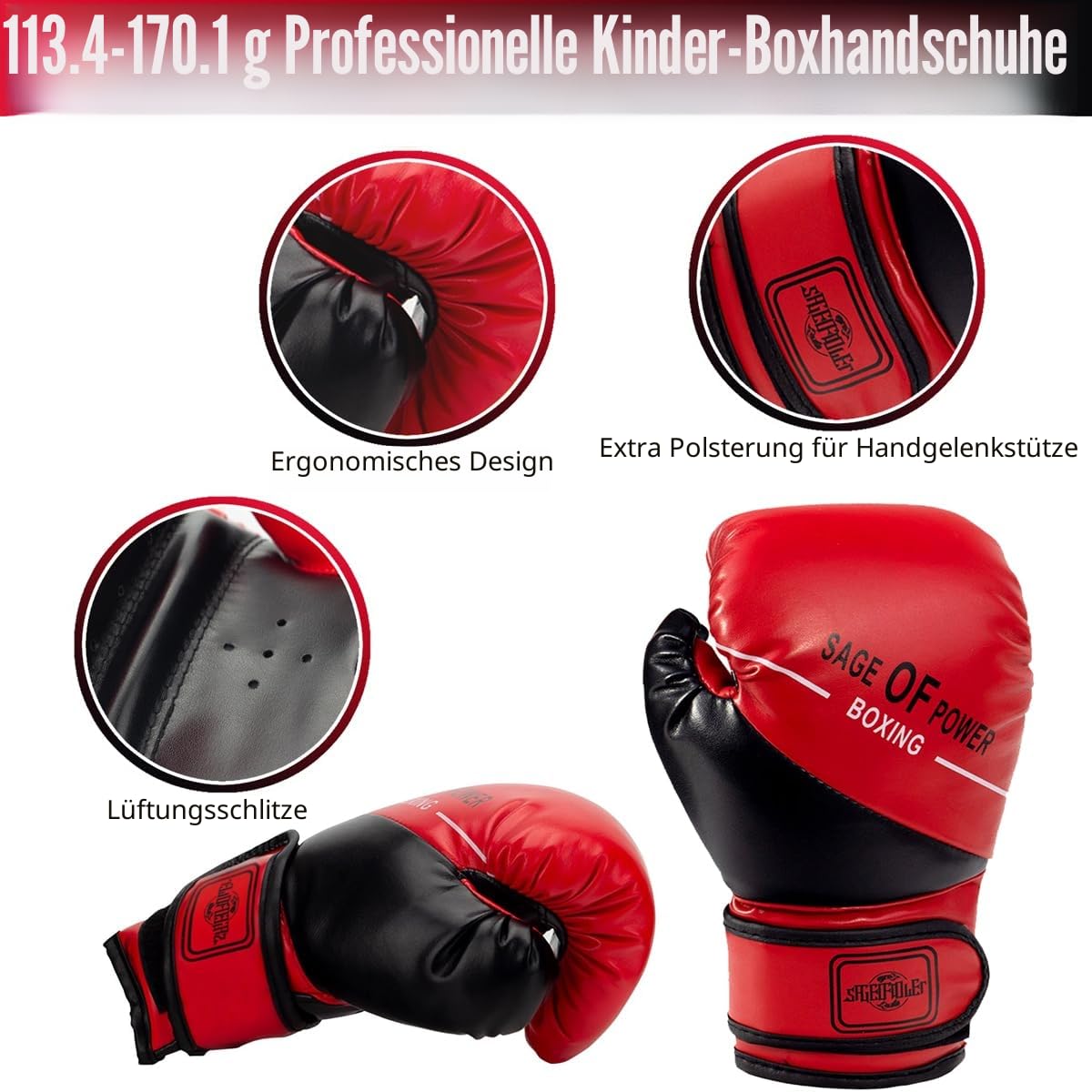 3-in-1 Handpratzen Boxen und 6oz Boxhandschuhe Set für Kinder, mit Boxen Reflexball, Kinder Schlagpolster Set für Trainerpratzen Kickboxen, MMA, Muay Thai, Karate, Taekwondo