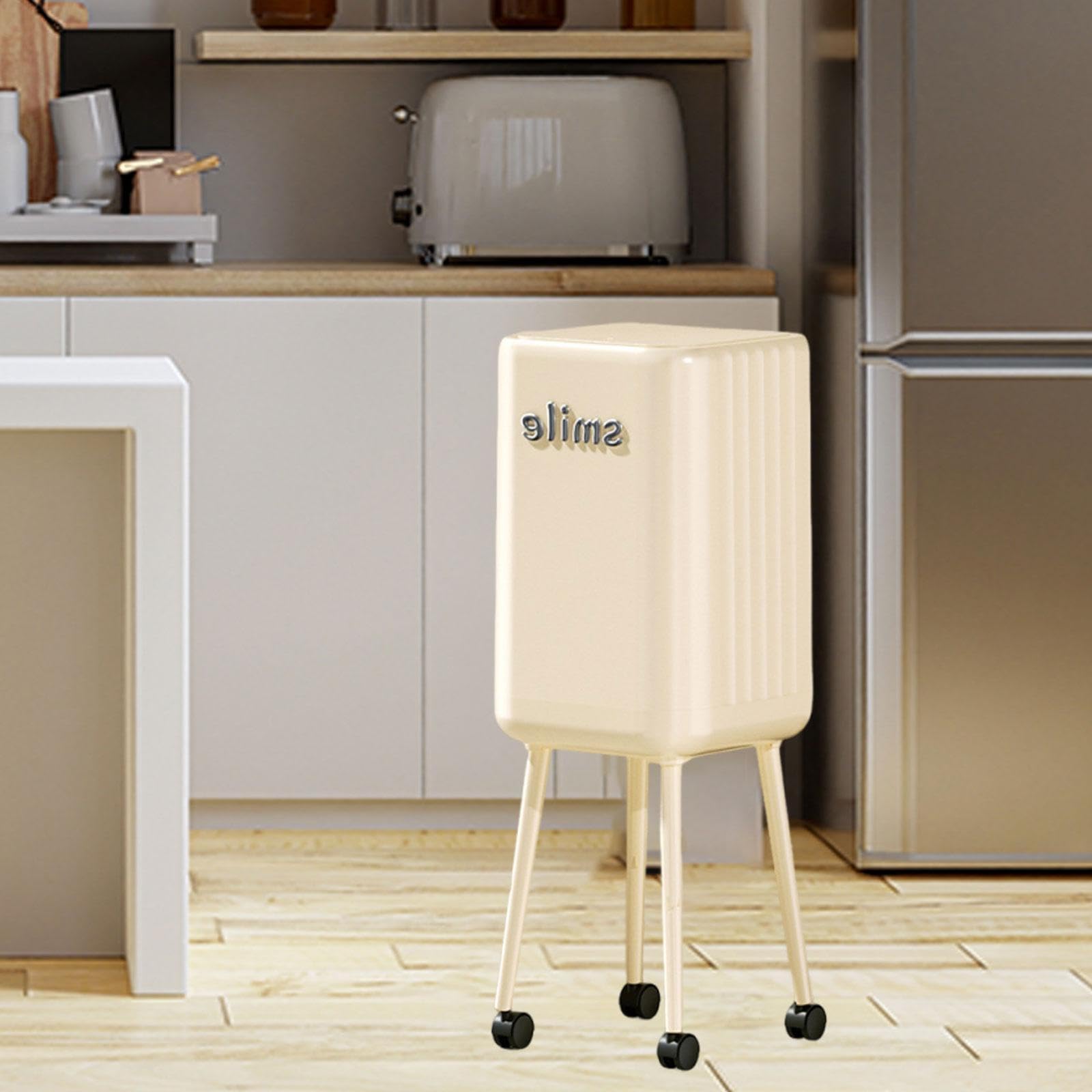 Sharplace Poubelle à roulettes avec Couvercle, idéale pour la Cuisine, la Salle de Bain ou la Maison, Blanc
