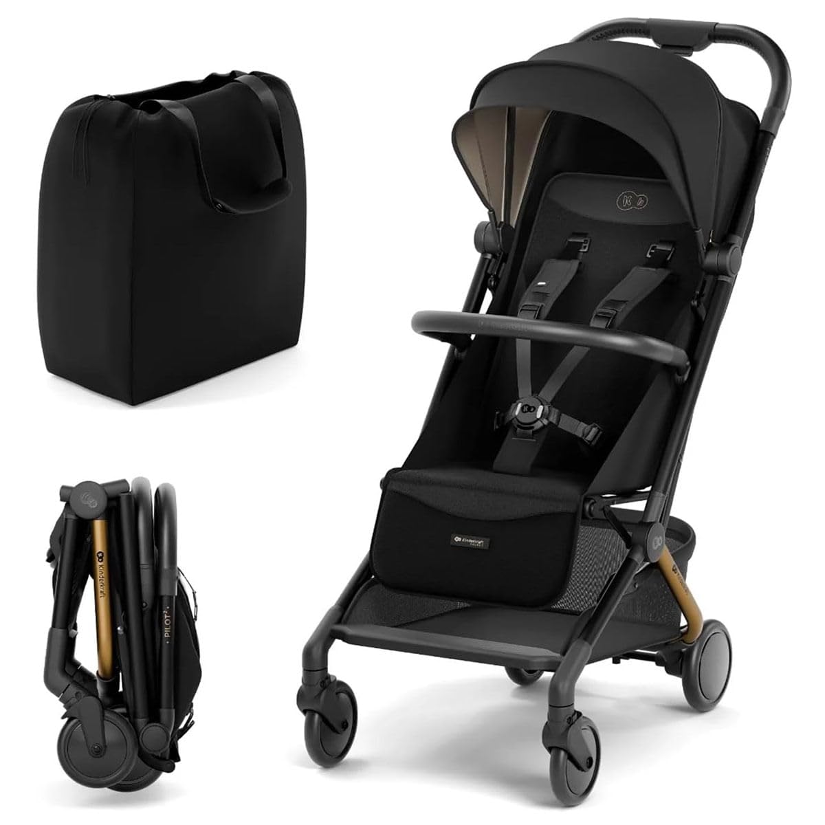Kinderkraft PILOT 2 Cochecito de Bebé, Silla de Paseo, Deportivo, Sistema Plegable, Pequeñas Dimensiones Después de Plegar, Ligero, Filtro UPF 50+, Arnés de Seguridad de 5 punto, Negro