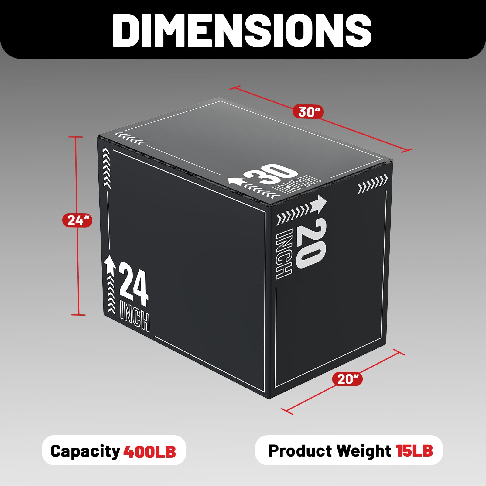 papababe 3-in-1 Plyometric Jump Box Workout Equipment, Box Jumps for Home Gym, Plyo Box Trainer with Anti Slip Surface and High Density Foam (Large 20x24x30)