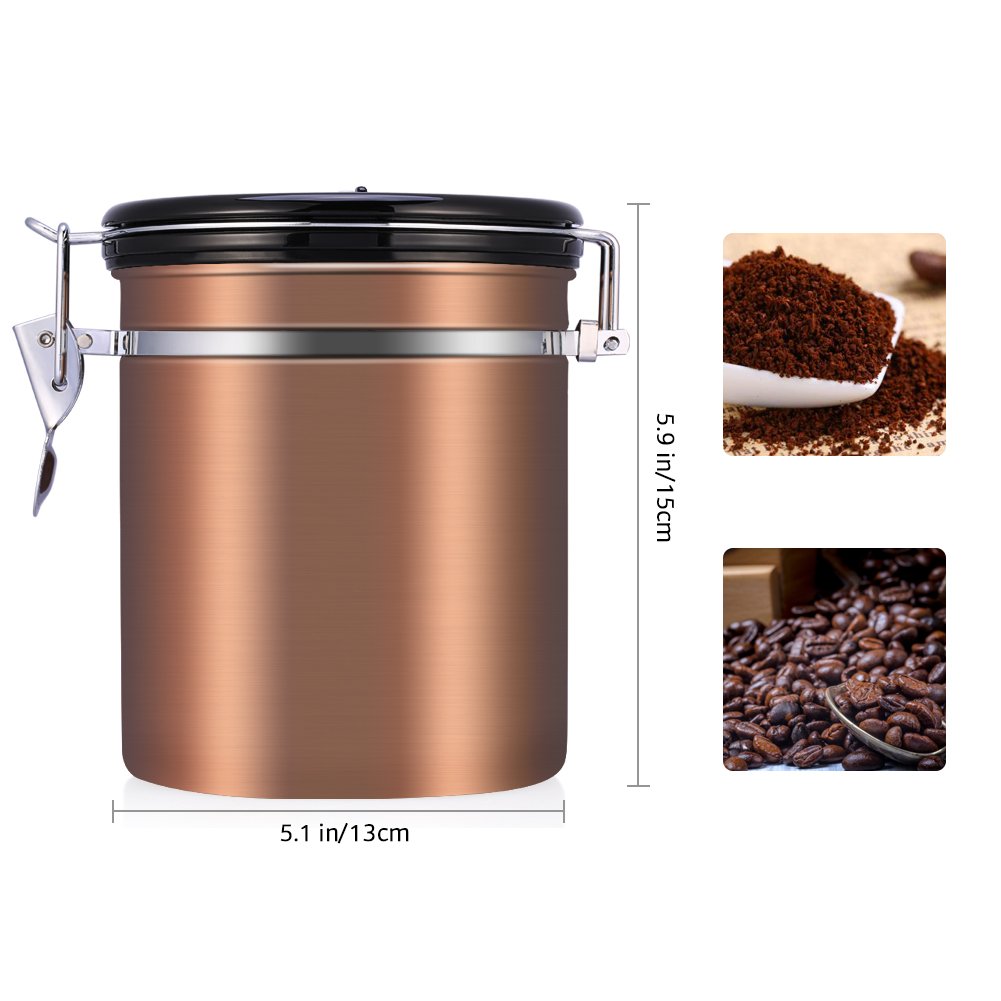 Roestvrijstalen 304 koffiecontainer, luchtdicht koffieblik met lepel