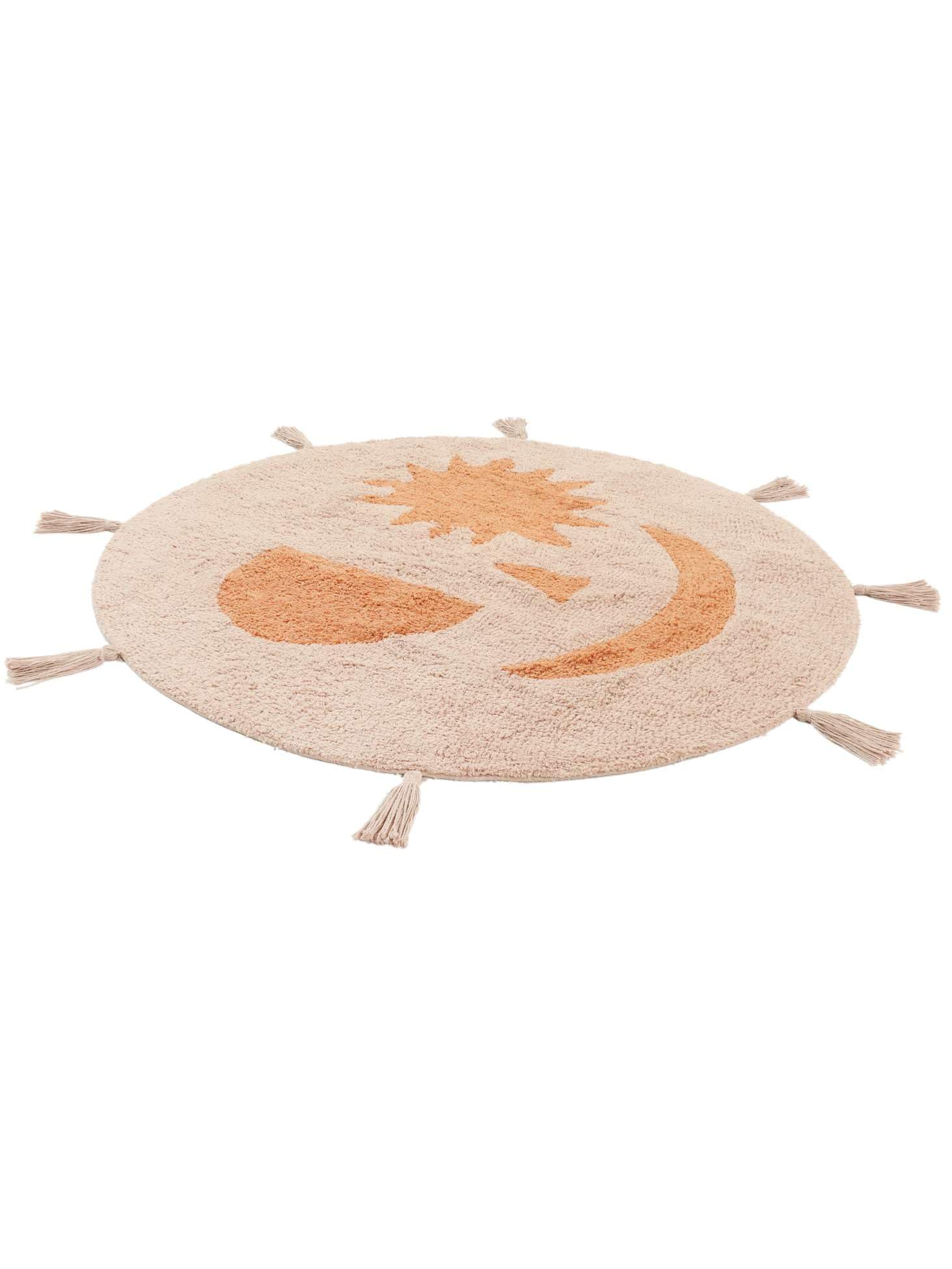 RugVista Smiley, Alfombra Infantil, Modernas Niños, Ø 100 cm, Redondo, Pelo Corto, Cuarto del bebé, Lavado a máquina, Sin Productos químicos peligrosos, Rosa/Terracotta