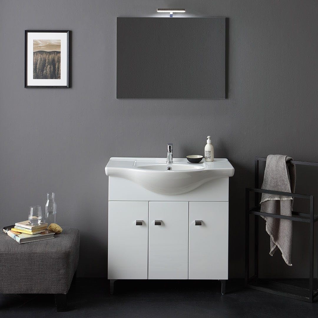 Kiamami Valentina Mobile Bagno a Terra 85 cm 3 Ante Bianco Lucido Smeraldo