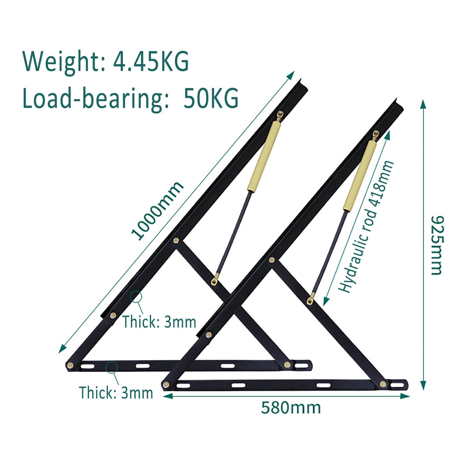 Kit de mecanismo de elevación hidráulica de cama Sto para camas de 60 a 150 cm, solución de almacenamiento fácil de levantar, color negro, 100 cm, accesorios para muebles