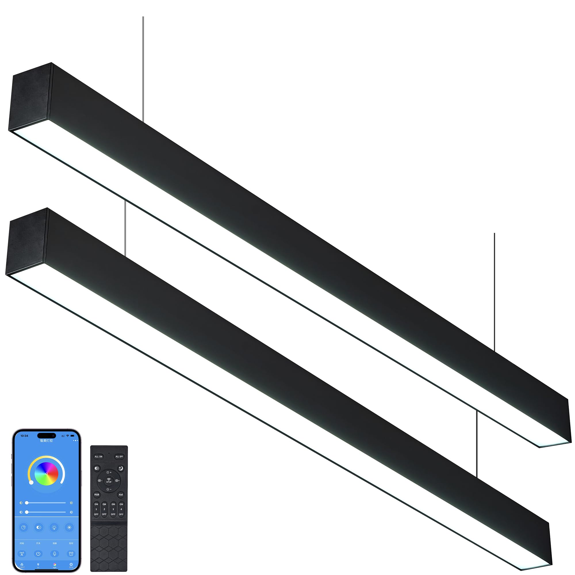 8FT Linkingable LED Linear Light 100W 15000lm Dimmable Suspended Linear Light 3000-6000K Color Changing Prefect for Office Shop