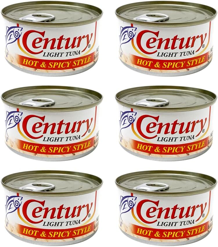 Century Tuna Hot & Spicy Flaked Light Tuna in Oil | High in Protein and Rich in Omega 3 DHA Canned Tuna, 4.9 Ounce (Pack of 6)
