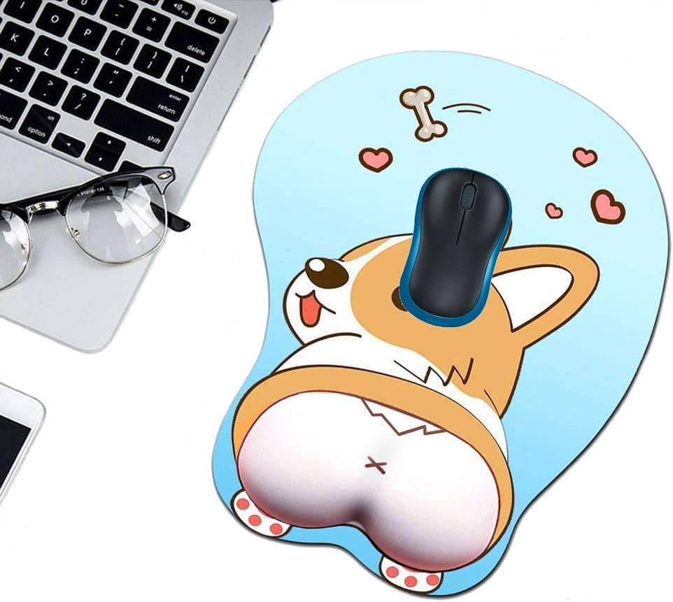 Tidoopu Anime Corgi Mouse Pad with Wrist Support Gel Ergonomic Dog 3D Mousepad for Office PC Laptops (Blue)
