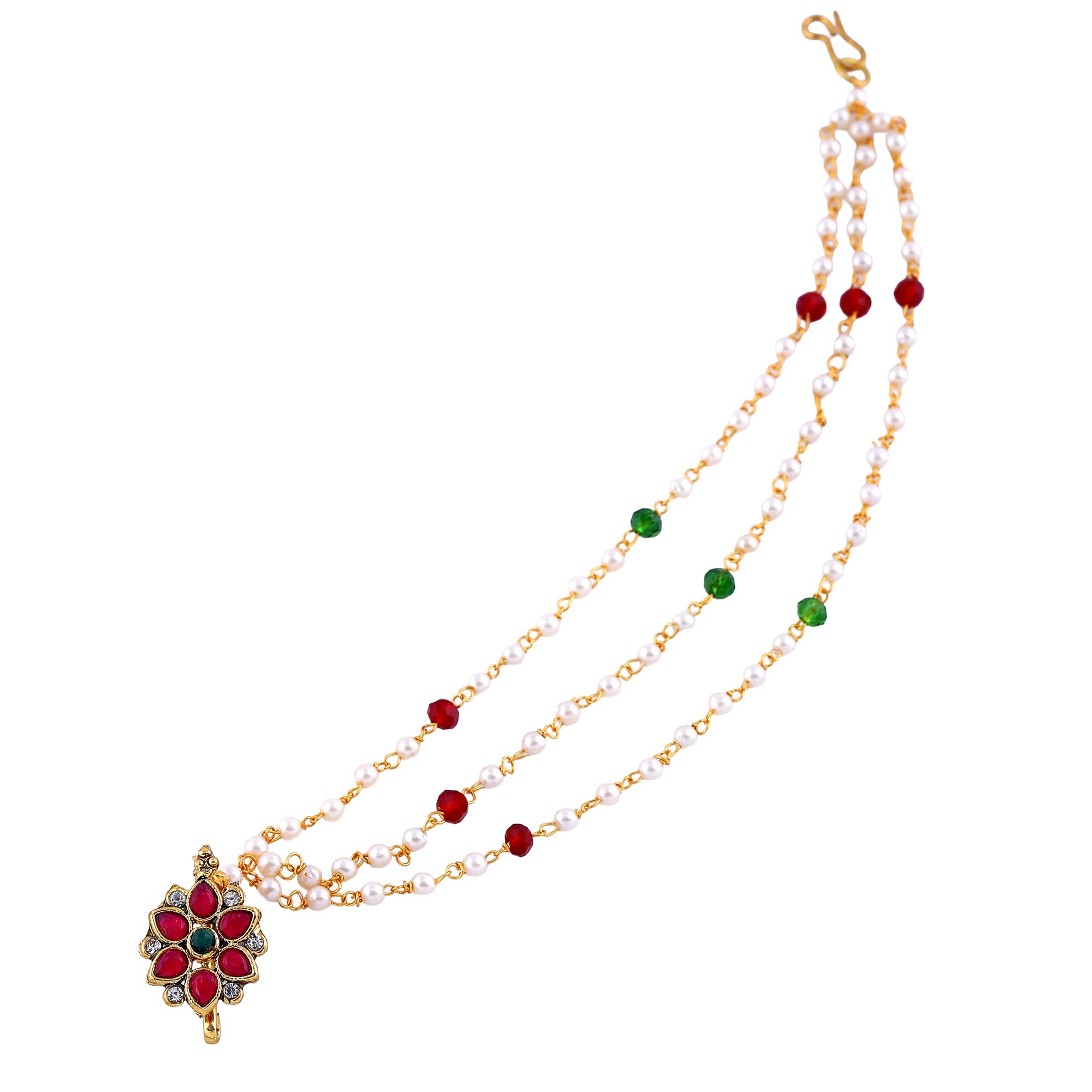 Traditional Gold Plated Nath for Women|Bridal Nose Ring with Pearl & Multicolor Beads for Festive Looks – OSSP-0141-IGMC N-RING-image-23