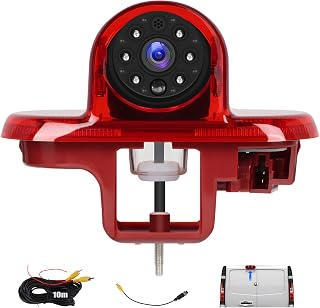 CAMECHO Brake Light Rear View Camera HD Night Vision IP67 Waterproof Camera For Renault Trafic Vauxhall Combo Vivaro 2001-2014, Wide Angle Brake Light 140°, 12V, 10m Wired Connector