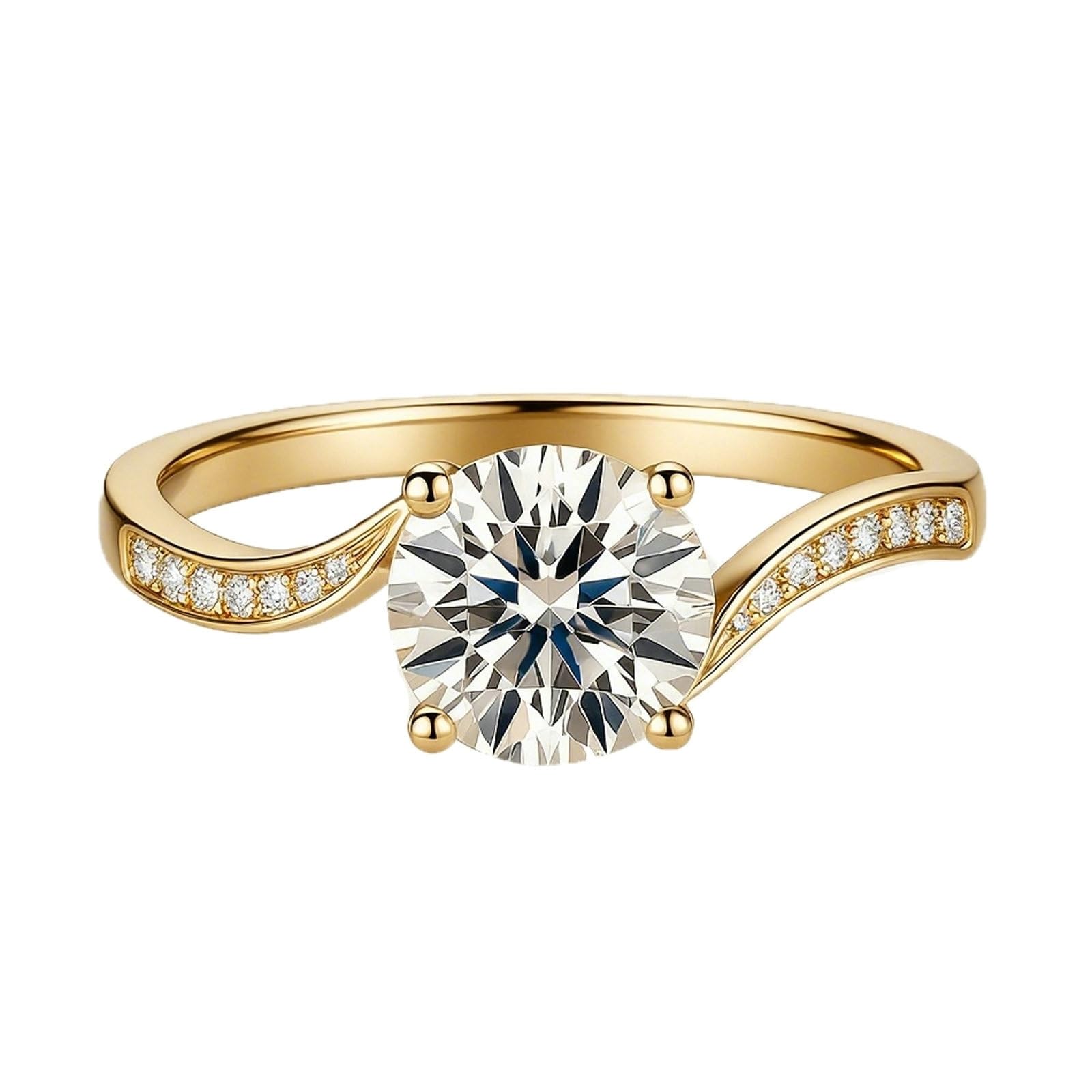 Anillo de compromiso de oro, oro blanco, solitario de oro auténtico, anillos de boda con moissanite 2 ct para mujer