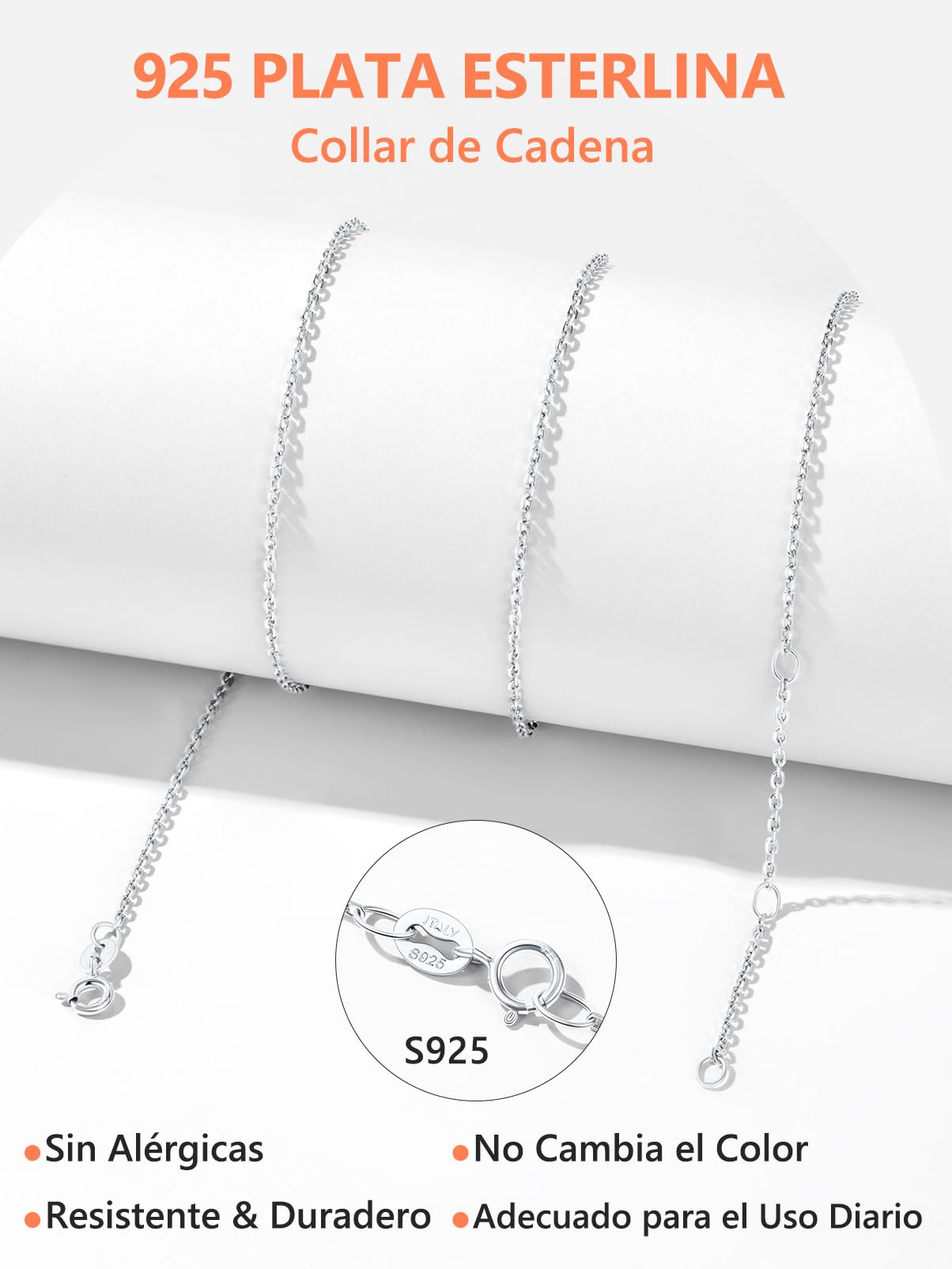 Silvora Collar Plata 925 Mujer Cadena Fina 1,1/1,5mm Apilable con Colgante