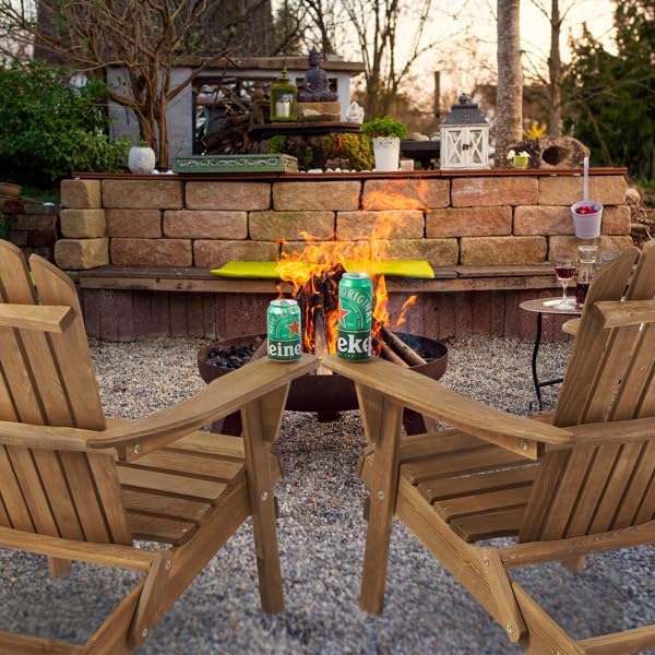 Miniatura 2 de Set of 2 Folding Wooden Adirondack Chairs  Solid Cedar Wood Outdoor Lounge Chairs with Embossed Grain, Foldable Garden Patio Seating with Wide