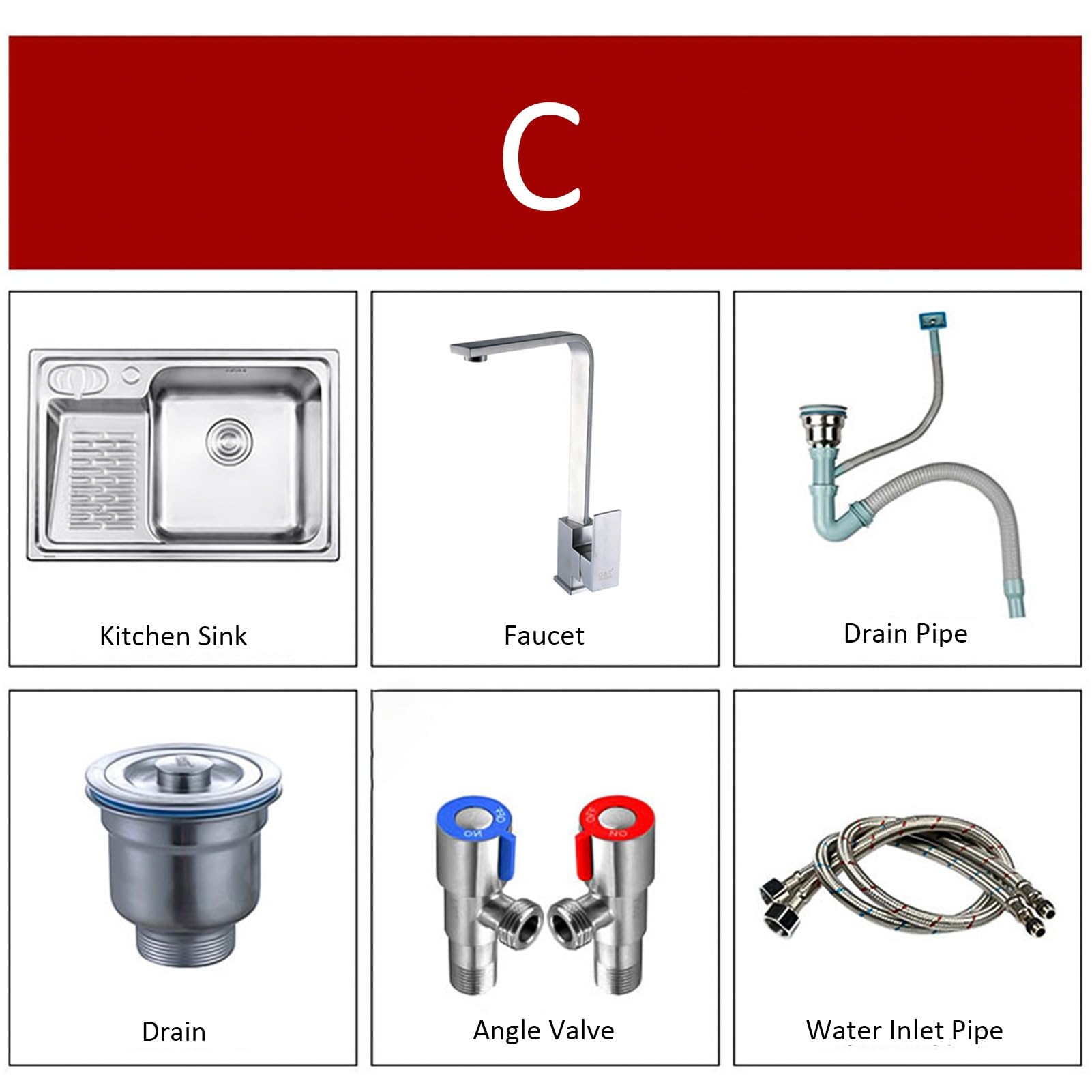Fregadero De Lavandería De 26 Pulgadas, con Grifo, Kits De Drenaje Y Tabla De Lavar, Piscina De Lavandería De Acero Inoxidable 304, Lavabo, Fregadero, Tina De Lavandería (Color : C, S : 66x45x22cm)