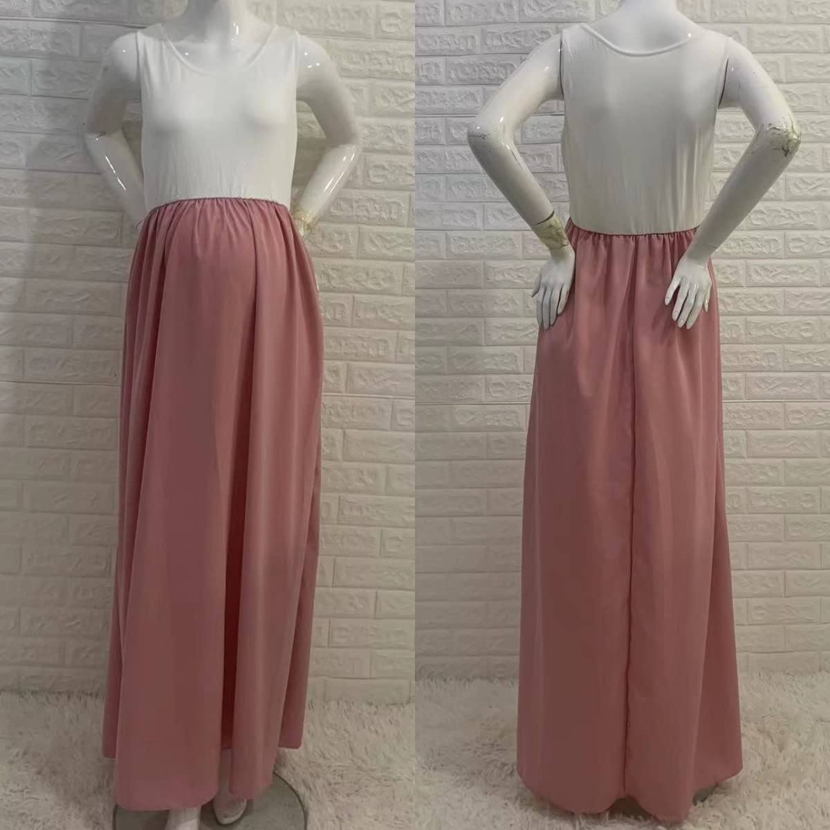 Robe de Grossesse Femme Eté Robe Longue Enceinte Robe Maternité Grande Taille sans Manche Robe Grossesse Chic Vêtements de Maternité Tenue Eté Enceinte Taille Haute S-XL
