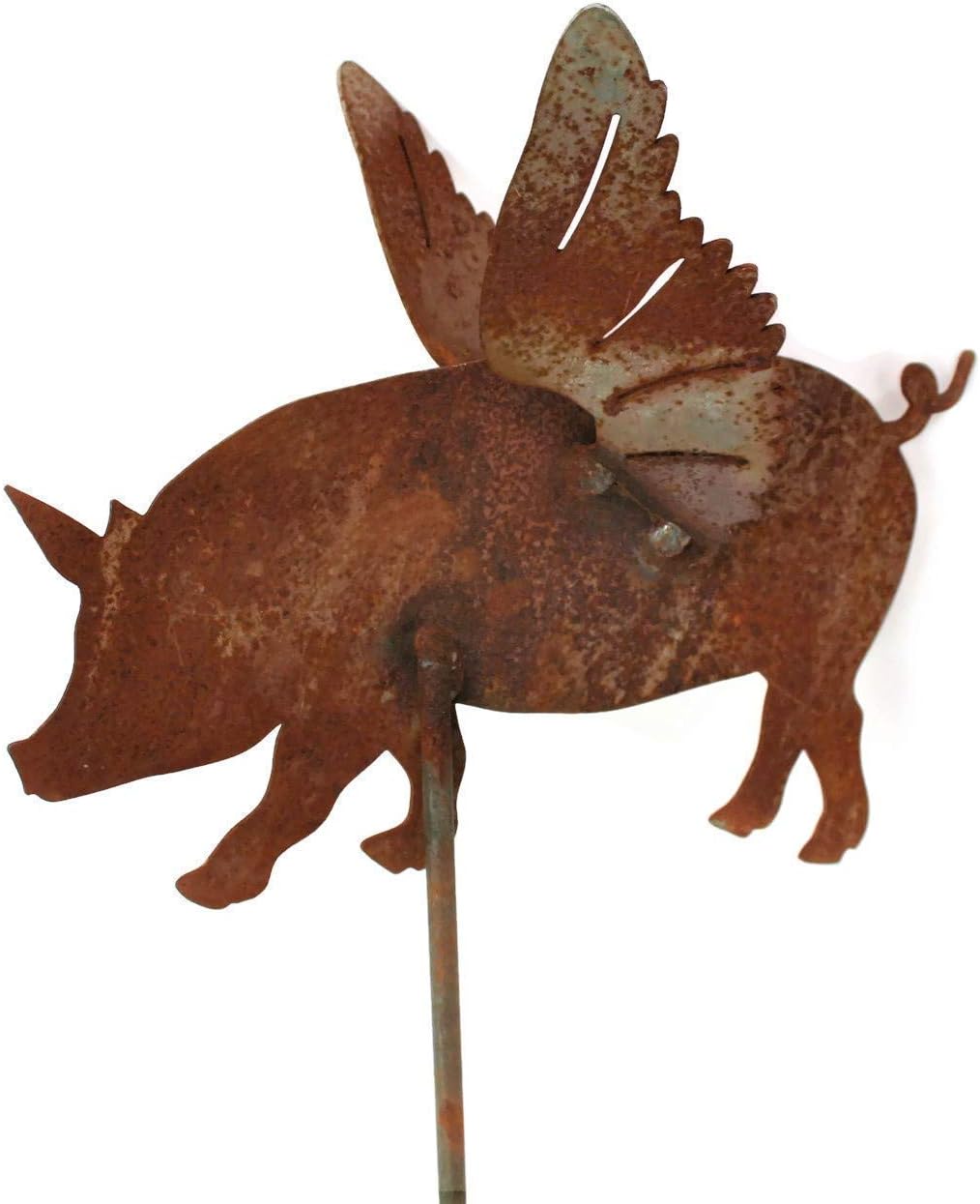 Pets and Farm Animals Metal Garden Landscape Stake (9" Wide Cow on Stake, Naturally Rusted)