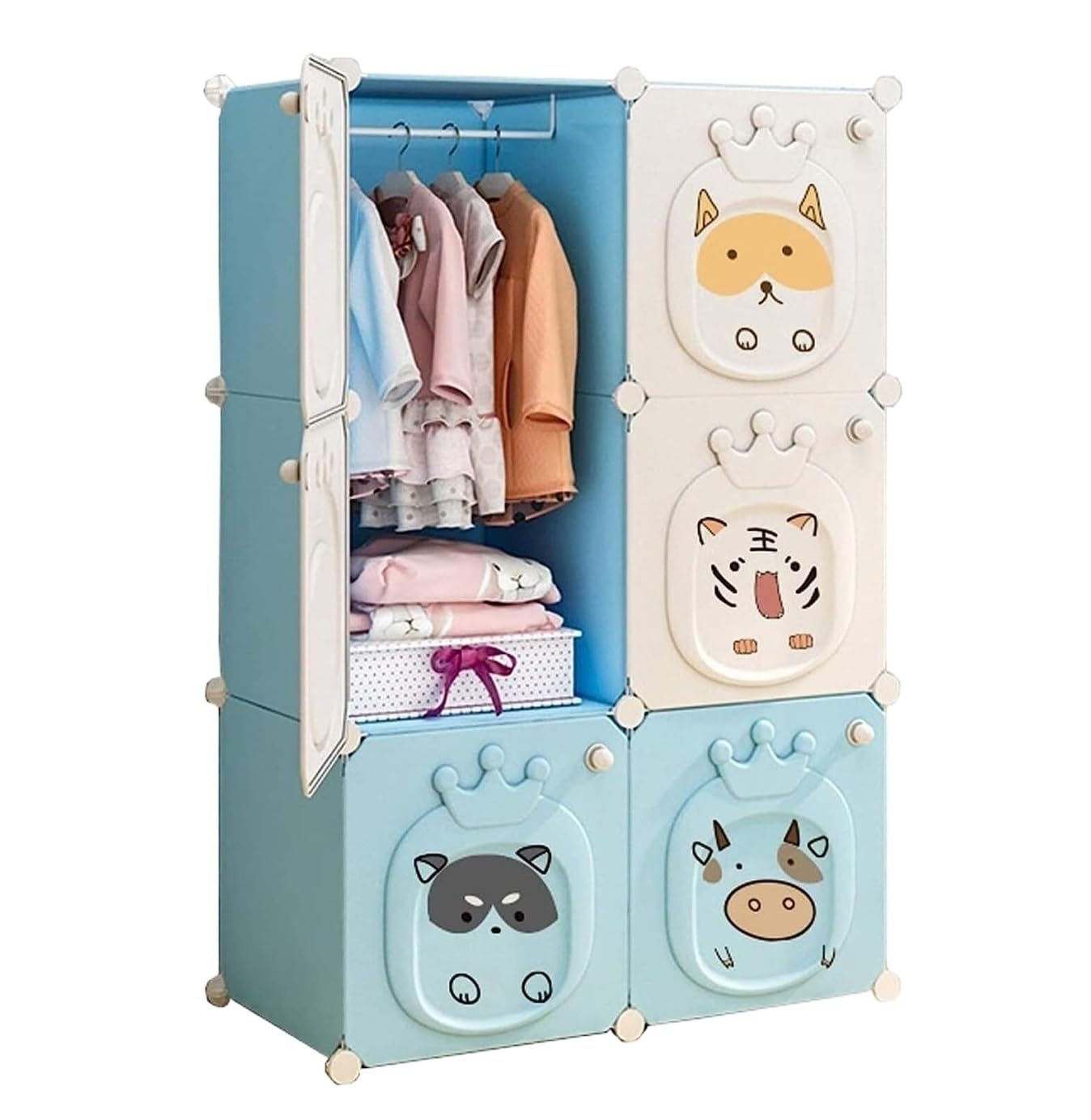 BODHIS Armadio Guardaroba Combinazione Armadio Organizzatore Ripiani in Plastica Vestiti Camera da Letto Casa Portatile Armadi (Color : Blu, Size : 75 * 47 * 111cm)