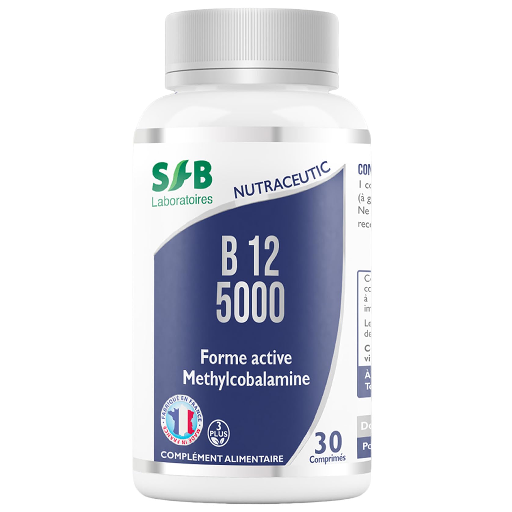 SFB Laboratoires - Vitamine B12 5000 - Methylcobalamine - Renforce le Système Nerveux - Améliore la Santé Mentale - Régule le Métabolisme - Renforce le Système Immunitaire - 30 comprimés