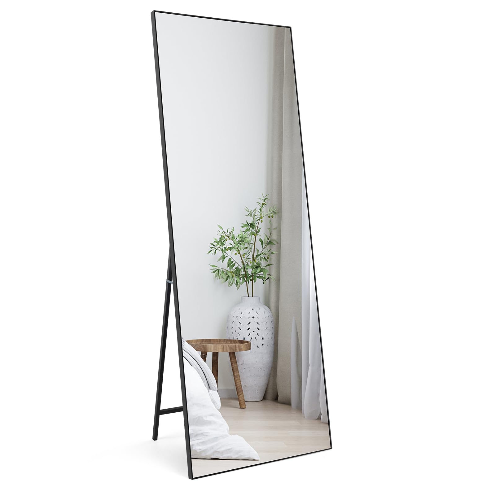 HORLIMER 65x24 inches Full Length Mirrors with Black Frame, 165x60 cm Large Long Mirror for Wall Hanging or Floor Free Standing, for Bathroom Living Room Bedroom